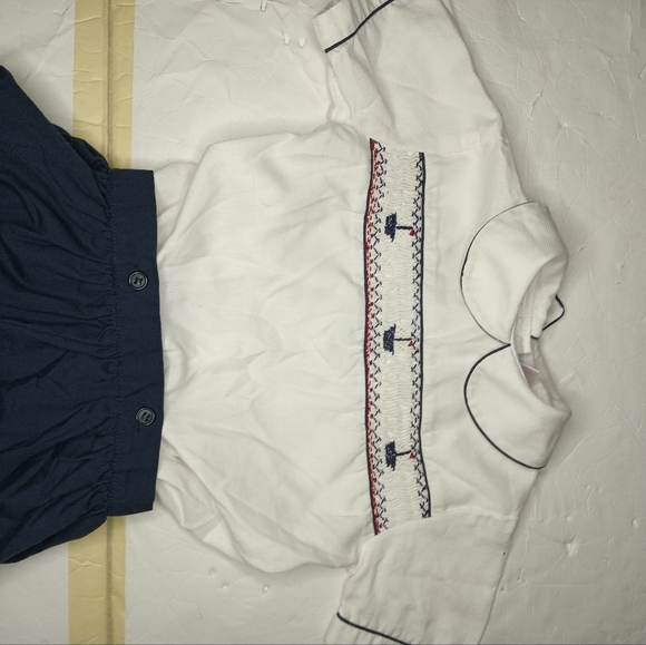 Sophie Dess Creation Paris Smocked 24mons White Blue Nautical Short Sleeve - Picture 2 of 16